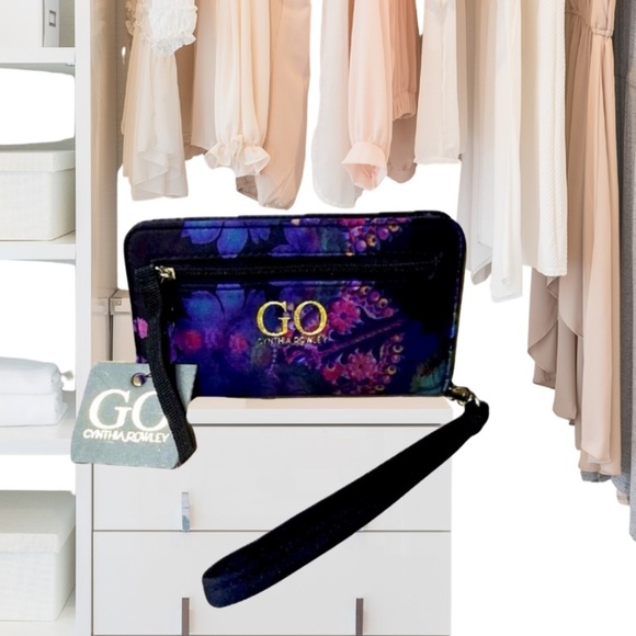 GO Cynthia Rowley Purple and Black Cosmic Clutch, Phone Case & Card Holder, NWT - Picture 1 of 4